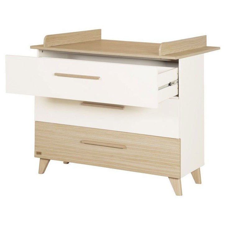 Commode a langer - ROBA - Theo - 3 tiroirs - Plan amovible - Blanc / Chene