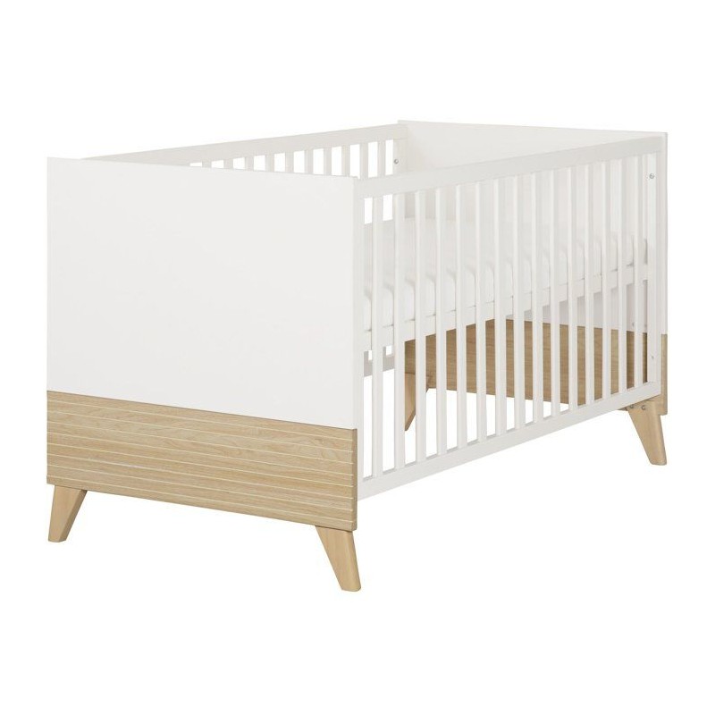 Lit bébé évolutif 70 x 140 cm - ROBA - Theo - Blanc / Chene