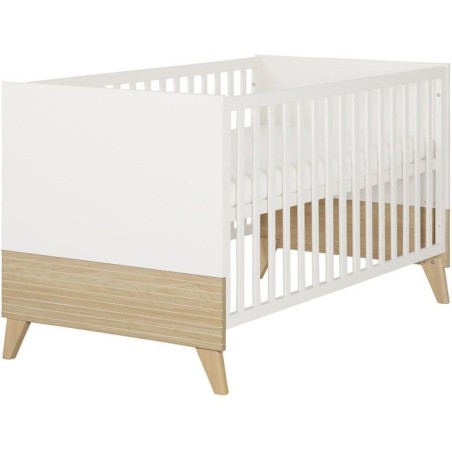 Lit bébé évolutif 70 x 140 cm - ROBA - Theo - Blanc / Chene