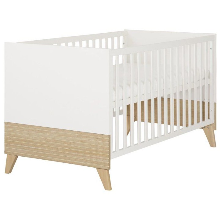 Lit bébé évolutif 70 x 140 cm - ROBA - Theo - Blanc / Chene