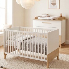 Lit bébé évolutif 70 x 140 cm - ROBA - Theo - Blanc / Chene