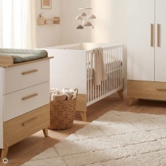 Lit bébé évolutif 70 x 140 cm - ROBA - Theo - Blanc / Chene