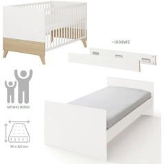 Lit bébé évolutif 70 x 140 cm - ROBA - Theo - Blanc / Chene