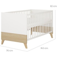 Lit bébé évolutif 70 x 140 cm - ROBA - Theo - Blanc / Chene