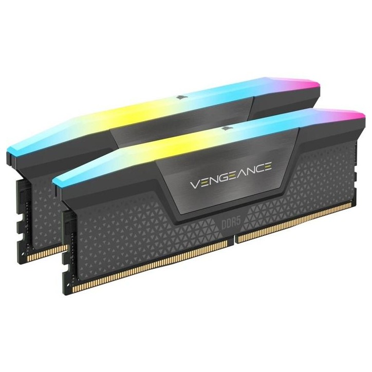 Barrette mémoire - CORSAIR - Vengeance RGB CMH16GX5M2B5200Z40 - 16 Go (2x8 Go) - DDR5 - 5200 MHz - CAS 40 - Gris - RGB - EXPO Barrette mémoire - CORSAIR - Vengeance RGB CMH16GX5M2B5200Z40 - 16 Go (2x8 Go) - DDR5 - 5200 MHz - CAS 40 - Gris - RGB - EXPO