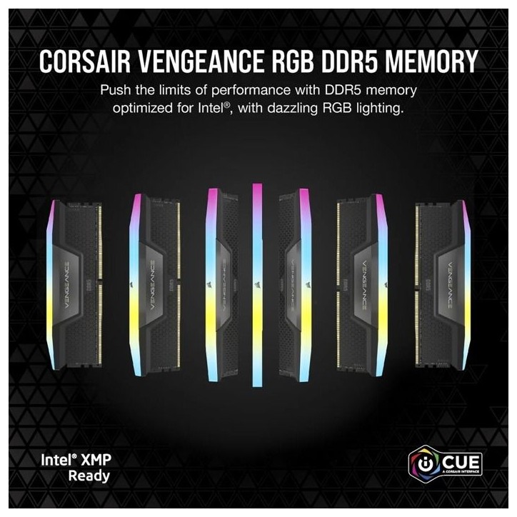 Barrette mémoire - CORSAIR - Vengeance RGB CMH16GX5M2B5200Z40 - 16 Go (2x8 Go) - DDR5 - 5200 MHz - CAS 40 - Gris - RGB - EXPO Barrette mémoire - CORSAIR - Vengeance RGB CMH16GX5M2B5200Z40 - 16 Go (2x8 Go) - DDR5 - 5200 MHz - CAS 40 - Gris - RGB - EXPO