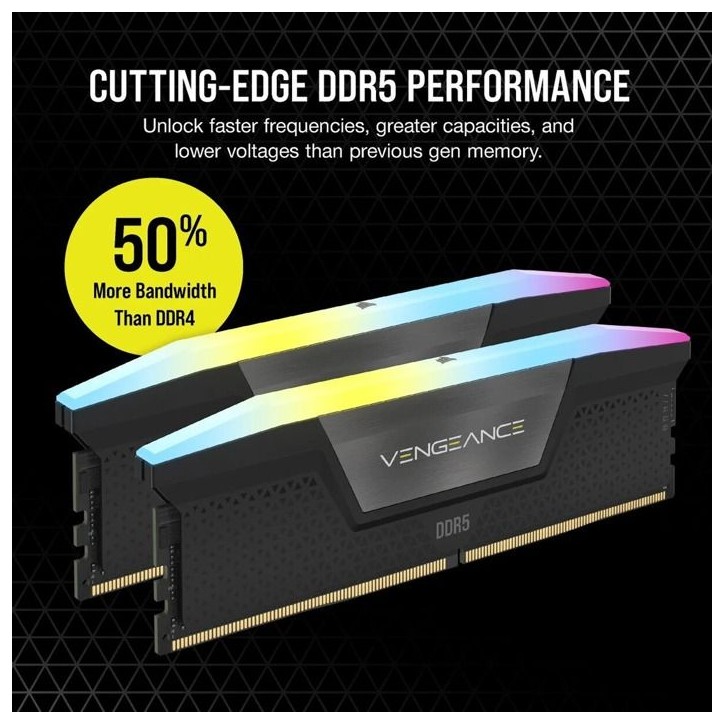 Barrette mémoire - CORSAIR - Vengeance RGB CMH16GX5M2B5200Z40 - 16 Go (2x8 Go) - DDR5 - 5200 MHz - CAS 40 - Gris - RGB - EXPO Barrette mémoire - CORSAIR - Vengeance RGB CMH16GX5M2B5200Z40 - 16 Go (2x8 Go) - DDR5 - 5200 MHz - CAS 40 - Gris - RGB - EXPO