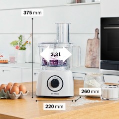 Robot multifonction MultiTalent3 - BOSCH - MCM3230W blanc - 800 W - 2 vitesses et turbo - bol melangeur 2,3 L - blender plastiqu
