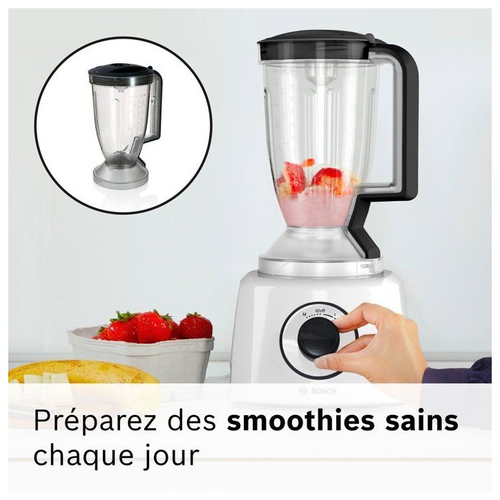 Robot multifonction MultiTalent3 - BOSCH - MCM3230W blanc - 800 W - 2 vitesses et turbo - bol melangeur 2,3 L - blender plastiqu