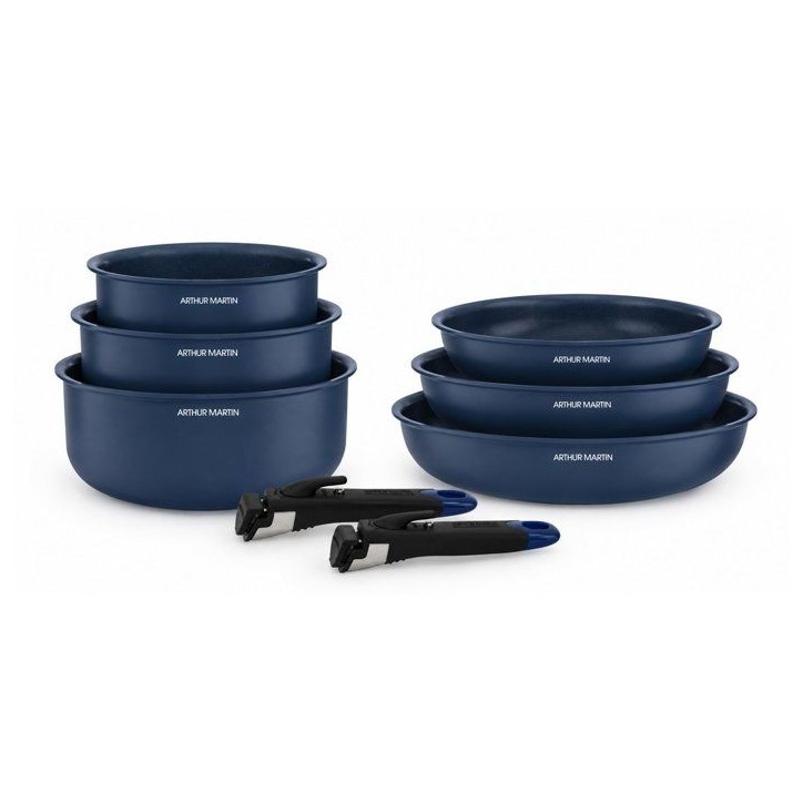 Batterie de cuisine - Tous feux dont induction - ARTHUR MARTIN – Revetement céramique - 8 pieces - Poignée amovible - Bleu Batterie de cuisine - Tous feux dont induction - ARTHUR MARTIN – Revetement céramique - 8 pieces - Poignée amovible - Bleu