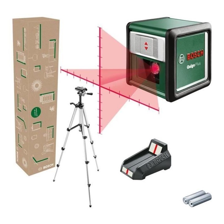 Laser ligne en croix Bosch - Quigo + (Portée 7 m, livré avec piles, trépied 1,1m et coffret)