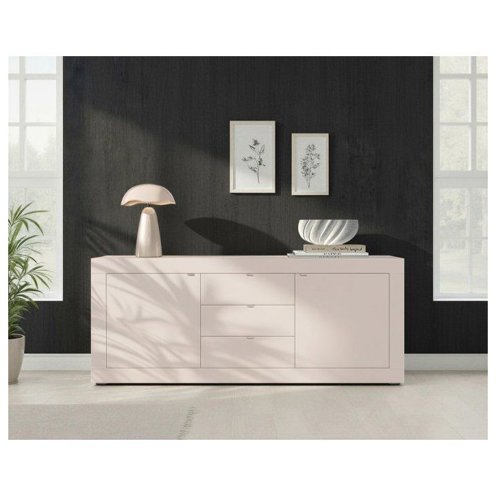 Buffet - BASICO - Panneaux de particules - Cachemire - 2 portes - 3 tiroirs - Style contemporain - 210 x 86 x 42 cm Buffet - BASICO - Panneaux de particules - Cachemire - 2 portes - 3 tiroirs - Style contemporain - 210 x 86 x 42 cm