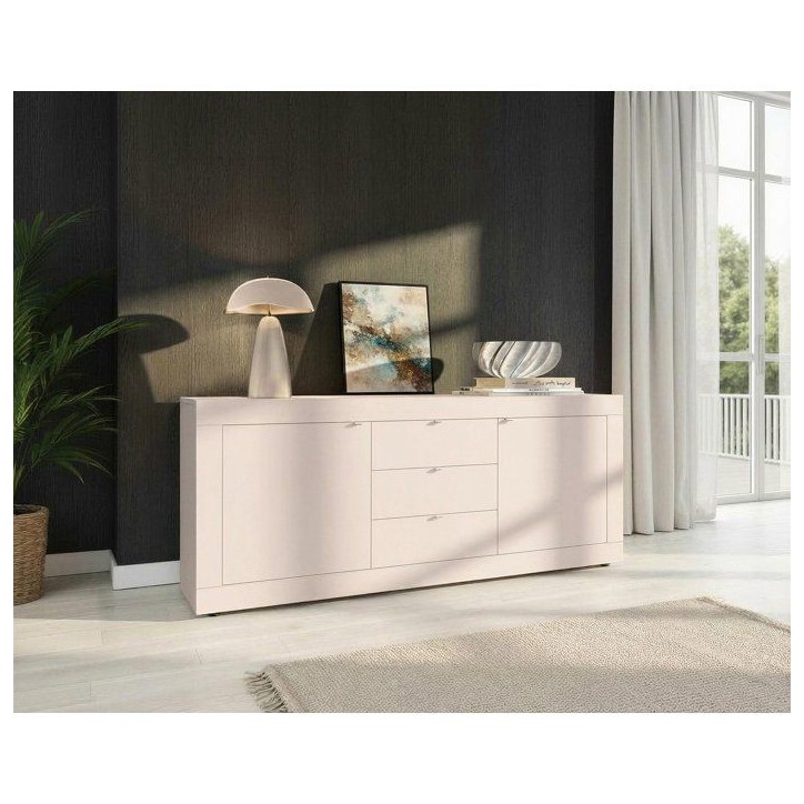 Buffet - BASICO - Panneaux de particules - Cachemire - 2 portes - 3 tiroirs - Style contemporain - 210 x 86 x 42 cm Buffet - BASICO - Panneaux de particules - Cachemire - 2 portes - 3 tiroirs - Style contemporain - 210 x 86 x 42 cm