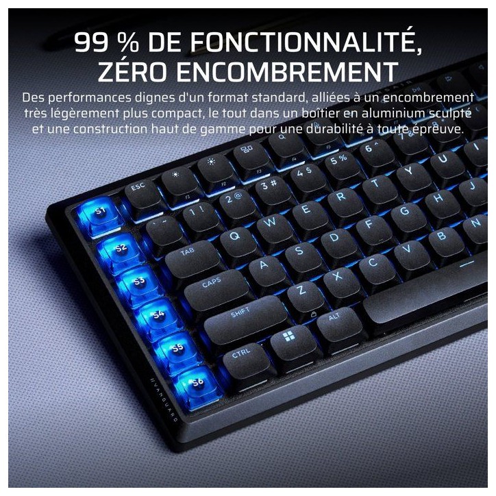 Clavier Gamer - Optique-mécanique OPX Bas Profil - Corsair - VANGUARD AIR 99 WIRELESS - 99% Sans Fil - RGB Noir Clavier Gamer - Optique-mécanique OPX Bas Profil - Corsair - VANGUARD AIR 99 WIRELESS - 99% Sans Fil - RGB Noir