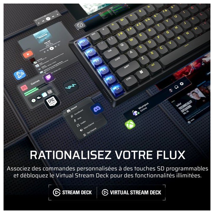 Clavier Gamer - Optique-mécanique OPX Bas Profil - Corsair - VANGUARD AIR 99 WIRELESS - 99% Sans Fil - RGB Noir Clavier Gamer - Optique-mécanique OPX Bas Profil - Corsair - VANGUARD AIR 99 WIRELESS - 99% Sans Fil - RGB Noir