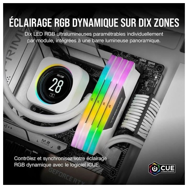 Mémoire RAM - CORSAIR - CMH32GX5M2E6000C36W - VENGEANCE RGB - DDR5 - 32Go 2x16Go - 6000MT/s - DIMM - CL 36 - 1.35V