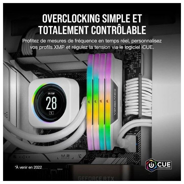 Mémoire RAM - CORSAIR - CMH32GX5M2E6000C36W - VENGEANCE RGB - DDR5 - 32Go 2x16Go - 6000MT/s - DIMM - CL 36 - 1.35V