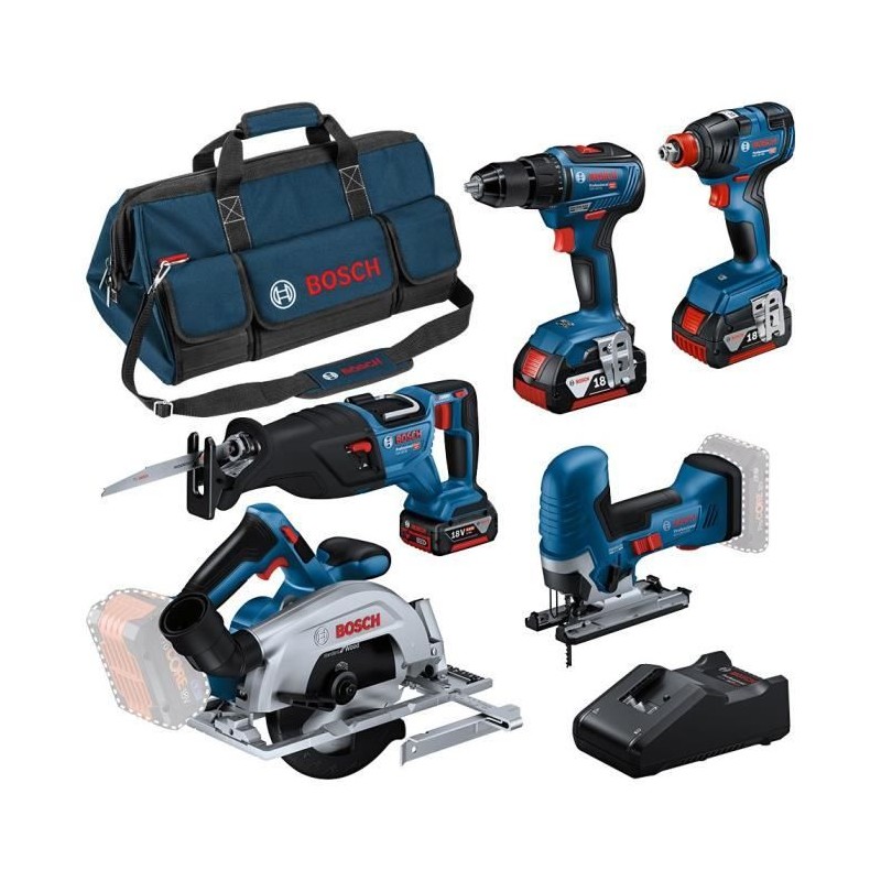 Pack 5 outils : GSR 18V-55 + GST 18V-125 S + GKS 18V-57-2 + GSA 18V-28 Pack 5 outils : GSR 18V-55 + GST 18V-125 S + GKS 18V-57-2 + GSA 18V-28