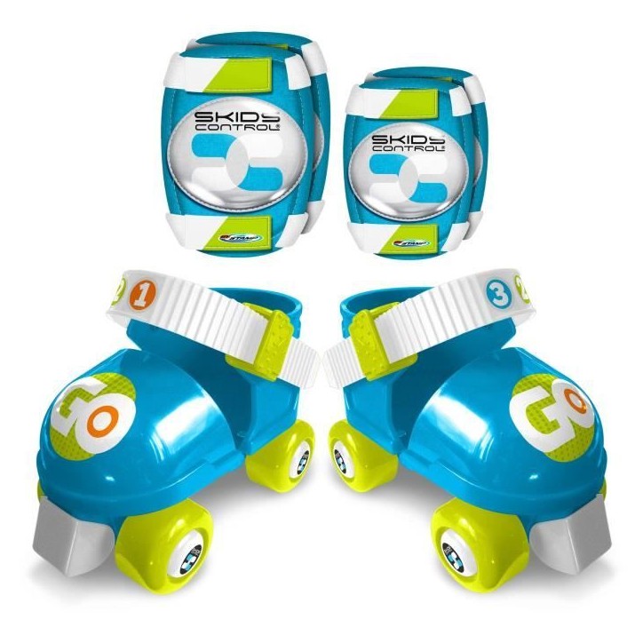Set Patins a Roulettes + Coudieres & Genouilleres BLEU SKIDS CONTROL