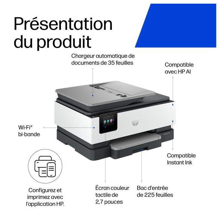 Imprimante tout-en-un HP OfficeJet Pro 8125 - Jet d'encre couleur - Recto verso automatique Imprimante tout-en-un HP OfficeJet Pro 8125 - Jet d'encre couleur - Recto verso automatique
