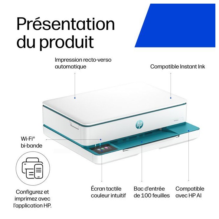 Imprimante tout-en-un HP Envy 6122 Jet d'encre couleur - Copie Scan - Recto verso automatique