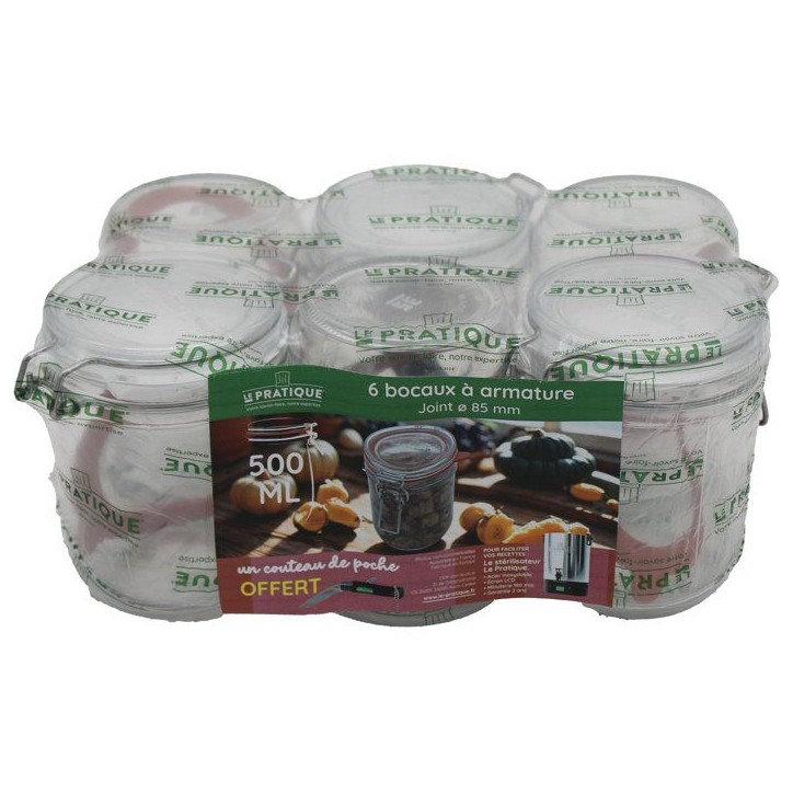 Bocaux a armature - LE PRATIQUE - 7606 - 500 ml - Pack de 6 - Couteau multifonctions offert