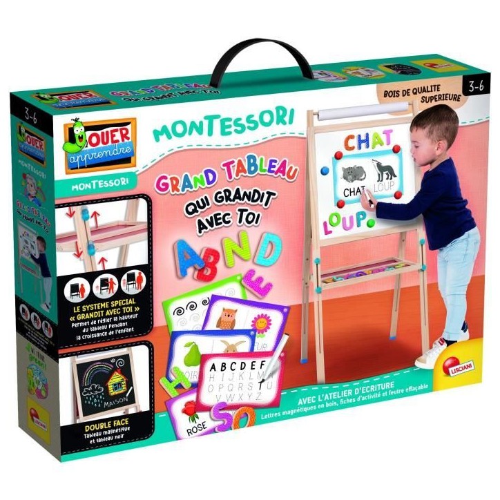 Tableau évolutif - LISCIANI - Montessori - Grand tableau en bois - Réglable et magnétique - Activités éducatives