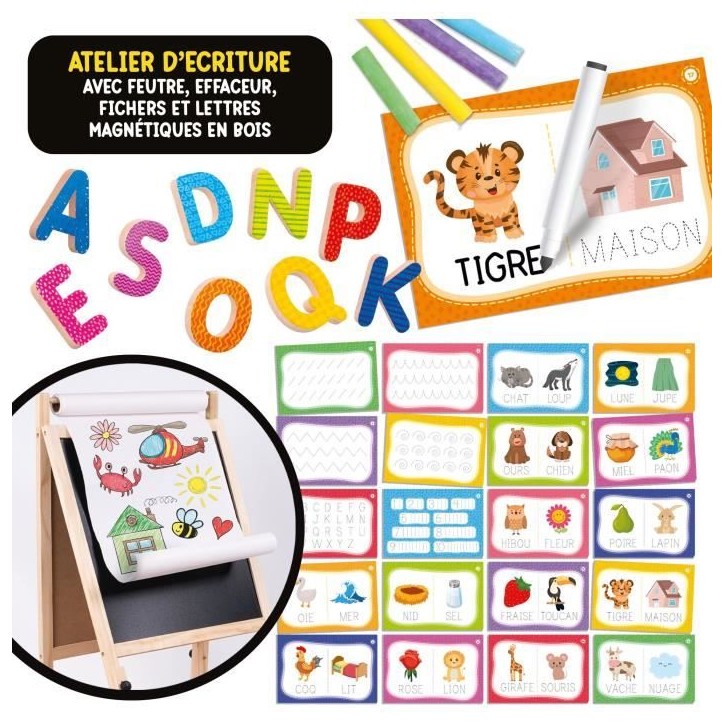 Tableau évolutif - LISCIANI - Montessori - Grand tableau en bois - Réglable et magnétique - Activités éducatives