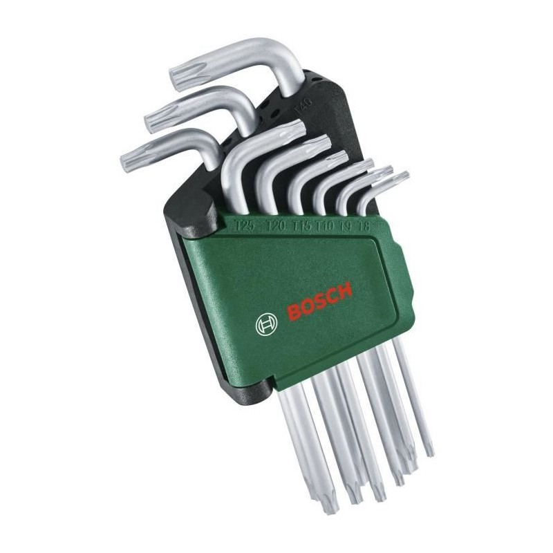 Bosch Set de 9 clés Torx (clés multitâches en acier S2 TX8-TX40 cô
