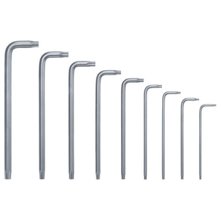 Bosch Set de 9 clés Torx (clés multitâches en acier S2 TX8-TX40 côté long surface antirouille, barrette de rangement) Bosch Set de 9 clés Torx (clés multitâches en acier S2 TX8-TX40 côté long surface antirouille, barrette de rangement)