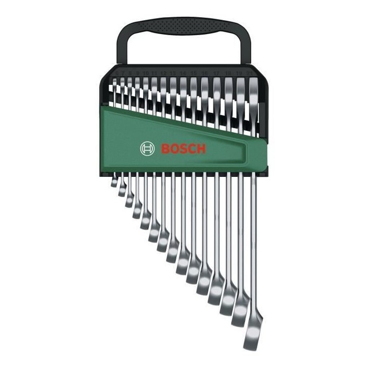 Bosch Set de 15 clés mixtes (clés plates robustes universelles métrique 6-21 mm design ergonomique)