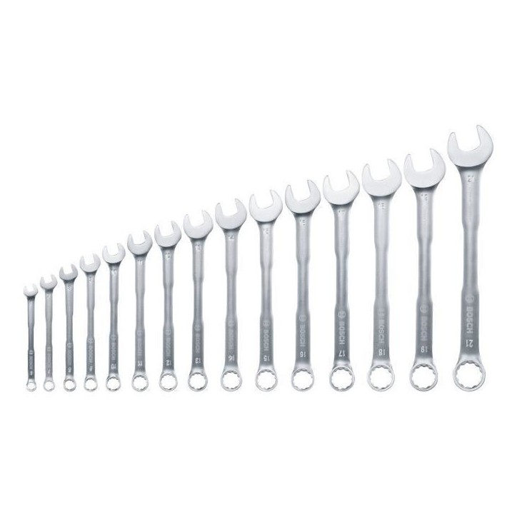 Bosch Set de 15 clés mixtes (clés plates robustes universelles métrique 6-21 mm design ergonomique)