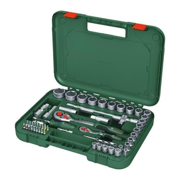 Bosch Set de 57 cliquets 1/4 + 1/2 (pour divers bricolages 55 accessoires couple élevé Softgrip coffret de transport) Bosch Set de 57 cliquets 1/4 + 1/2 (pour divers bricolages 55 accessoires couple élevé Softgrip coffret de transport)