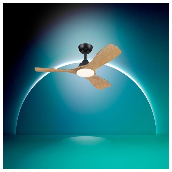 Ventilateur de plafond - Philips - Olas - Pales fixes - Diametre 106 cm - Noir/Bois - LED intégrée + télécommande