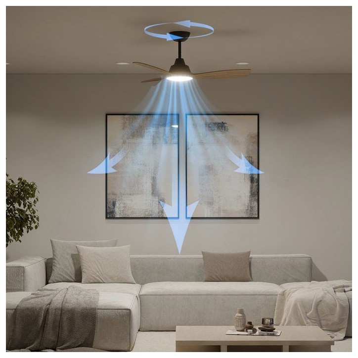 Ventilateur de plafond - Philips - Olas - Pales fixes - Diametre 106 cm - Noir/Bois - LED intégrée + télécommande