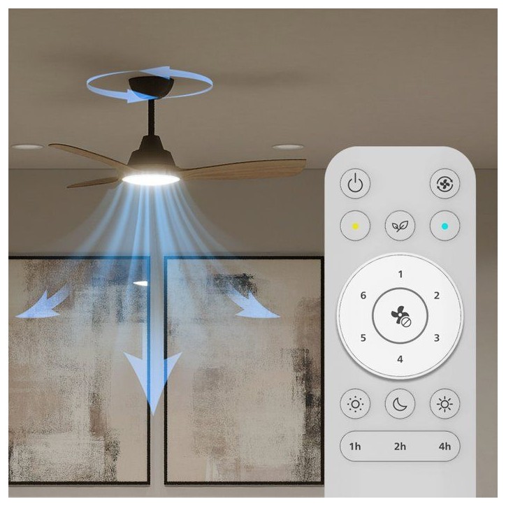Ventilateur de plafond - Philips - Olas - Pales fixes - Diametre 106 cm - Noir/Bois - LED intégrée + télécommande