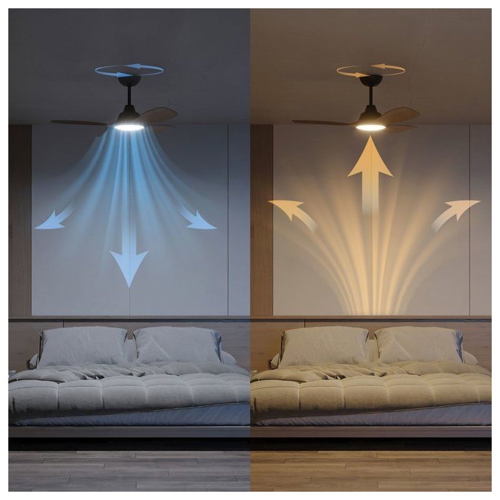 Ventilateur de plafond - Philips - Olas - Pales fixes - Diametre 106 cm - Noir/Bois - LED intégrée + télécommande