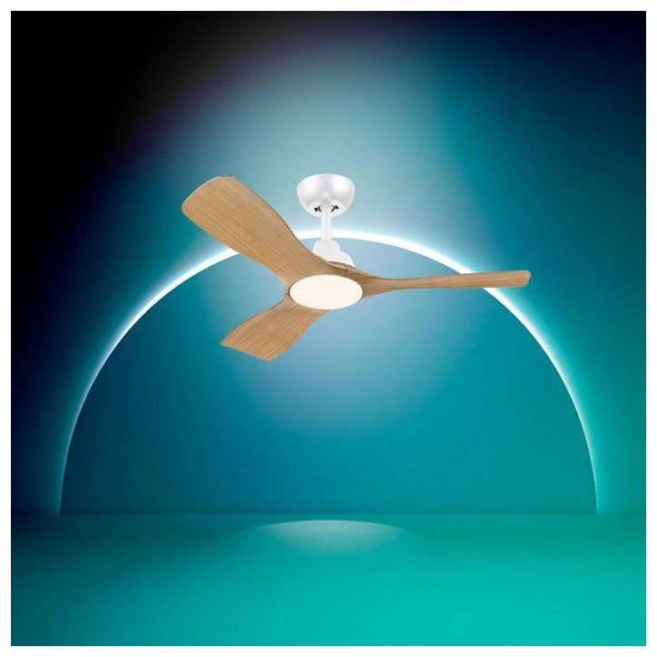 Ventilateur de plafond - Philips - Olas - Pales fixes - Diametre 106 cm - Blanc/Bois - LED intégrée + télécommande