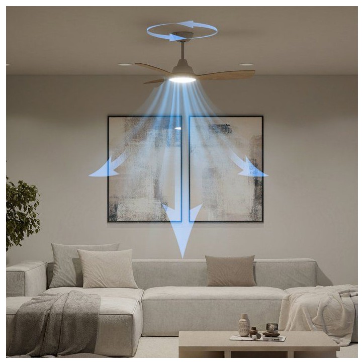 Ventilateur de plafond - Philips - Olas - Pales fixes - Diametre 106 cm - Blanc/Bois - LED intégrée + télécommande
