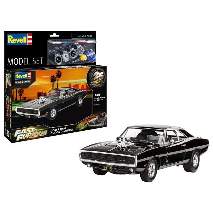Maquette de voiture - REVELL - Model Set - Fast & Furious - Dodge Charger de Dominic - Avec colle, peintures et accessoires Maquette de voiture - REVELL - Model Set - Fast & Furious - Dodge Charger de Dominic - Avec colle, peintures et accessoires