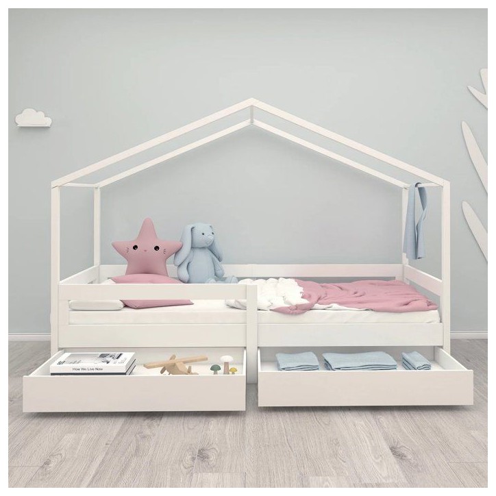 Lit cabane évolutif 90 x 200 cm - ROBA - Collection Cabane - Bois massif laqué blanc Lit cabane évolutif 90 x 200 cm - ROBA - Collection Cabane - Bois massif laqué blanc