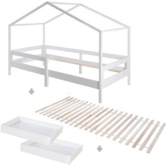 Lit cabane évolutif 90 x 200 cm - ROBA - Collection Cabane - Bois massif laqué blanc