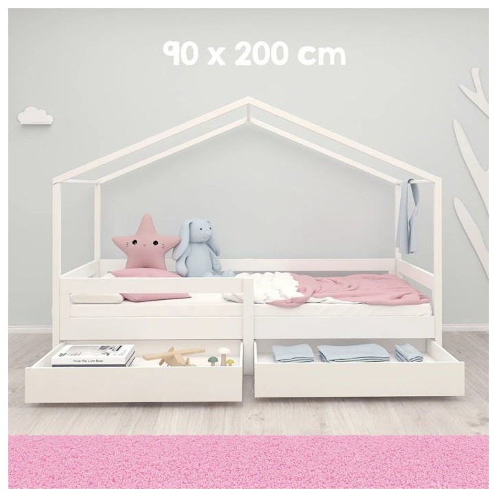 Lit cabane évolutif 90 x 200 cm - ROBA - Collection Cabane - Bois massif laqué blanc Lit cabane évolutif 90 x 200 cm - ROBA - Collection Cabane - Bois massif laqué blanc