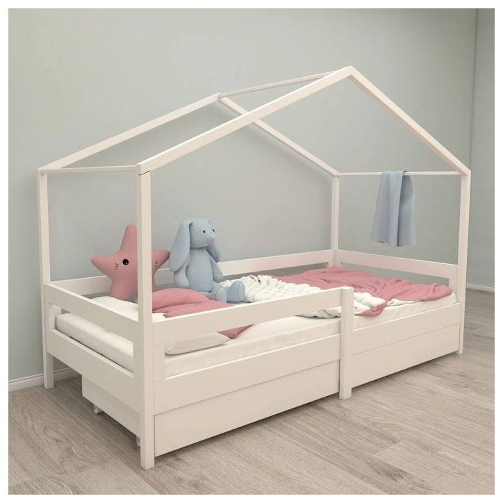 Lit cabane évolutif 90 x 200 cm - ROBA - Collection Cabane - Bois massif laqué blanc Lit cabane évolutif 90 x 200 cm - ROBA - Collection Cabane - Bois massif laqué blanc
