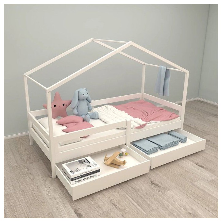 Lit cabane évolutif 90 x 200 cm - ROBA - Collection Cabane - Bois massif laqué blanc Lit cabane évolutif 90 x 200 cm - ROBA - Collection Cabane - Bois massif laqué blanc