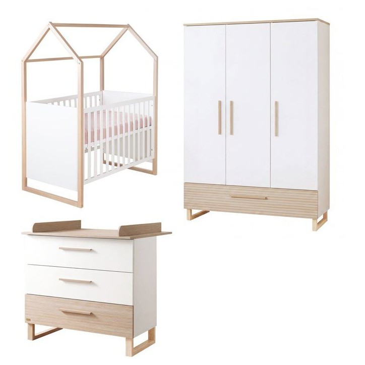 Chambre bébé complete - ROBA - Noah - Lit cododo 60x120 + Commode a langer + Armoire 3 portes - Blanc/Chene Chambre bébé complete - ROBA - Noah - Lit cododo 60x120 + Commode a langer + Armoire 3 portes - Blanc/Chene