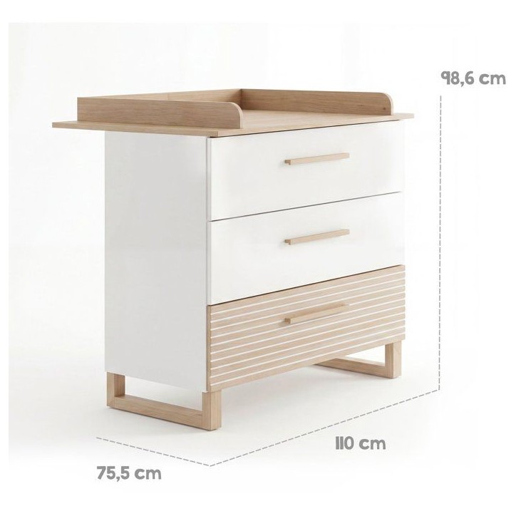 Chambre bébé complete - ROBA - Noah - Lit cododo 60x120 + Commode a langer + Armoire 3 portes - Blanc/Chene Chambre bébé complete - ROBA - Noah - Lit cododo 60x120 + Commode a langer + Armoire 3 portes - Blanc/Chene