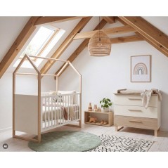 Chambre bébé duo - ROBA - Noah - Lit cododo 60x120 + Commode a langer évolutive - Blanc/Chene