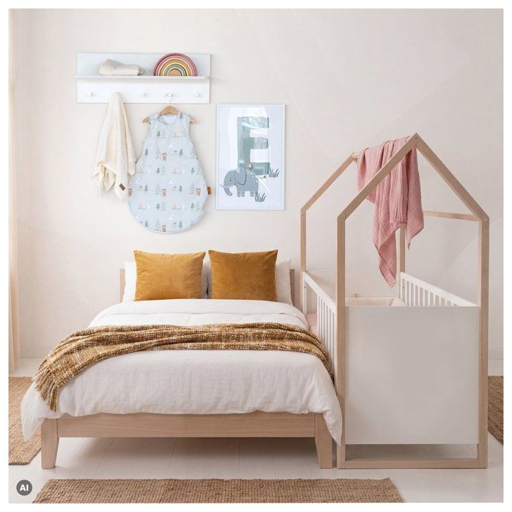 Chambre bébé duo - ROBA - Noah - Lit cododo 60x120 + Commode a langer évolutive - Blanc/Chene