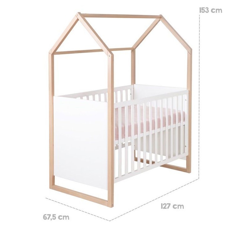 Chambre bébé duo - ROBA - Noah - Lit cododo 60x120 + Commode a langer évolutive - Blanc/Chene